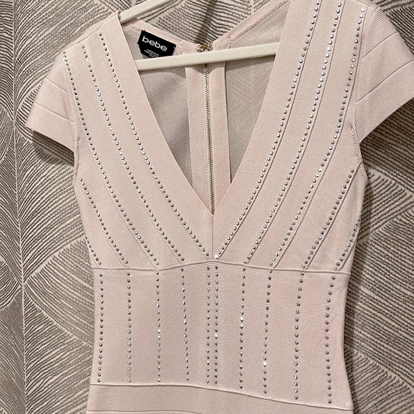 Bebe Embellished Bandage and Mesh Dress, Cream XS - Picture 3 of 7